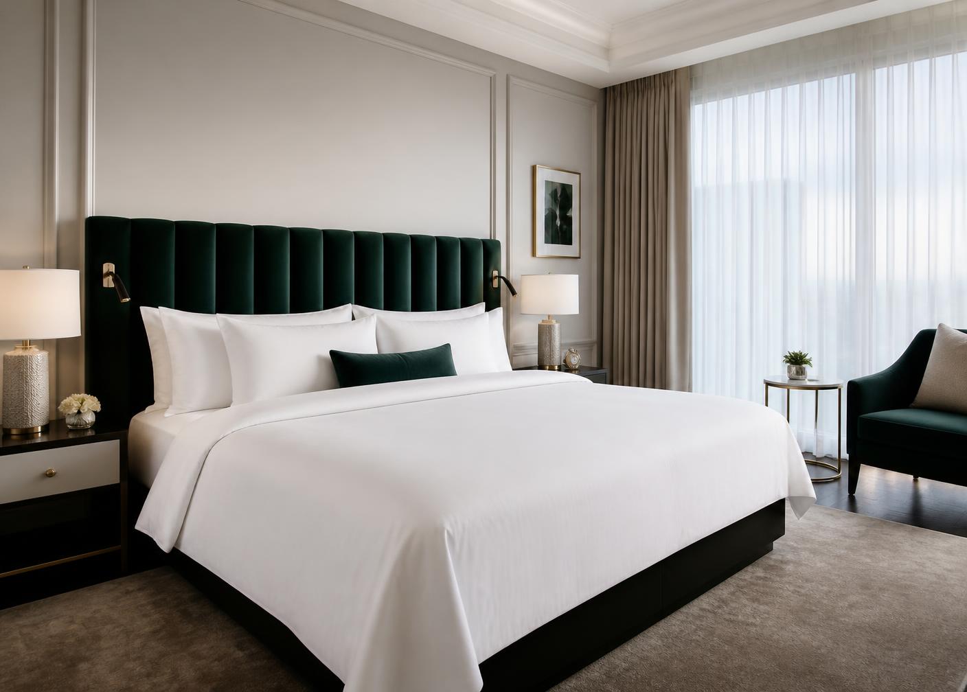 Hotel suite prepared with crisp white linen